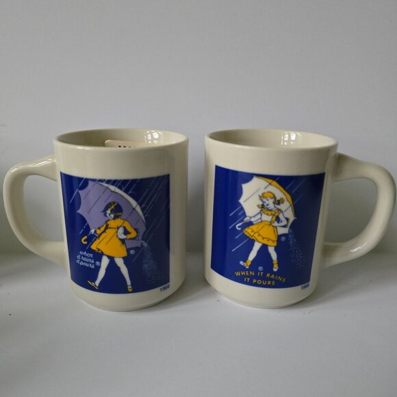 Vintage Morton Salt Ceramic Coffee Mugs Set of 4 - When it Rains It Pours - Picture 7 of 16